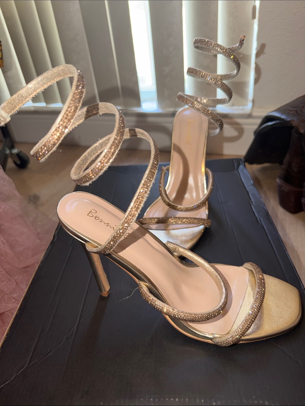 Bonnibel Gold Spiral Wrap Stiletto Sandals